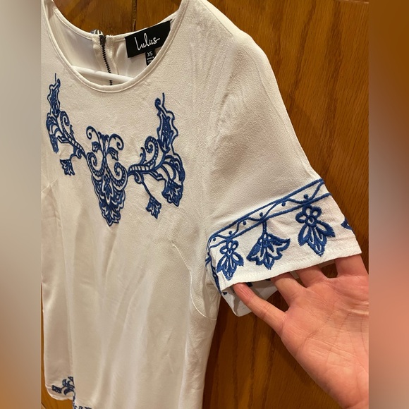 Lulus Tale to Tell Blue and Ivory Embroidered Shift Dress - Picture 7 of 11